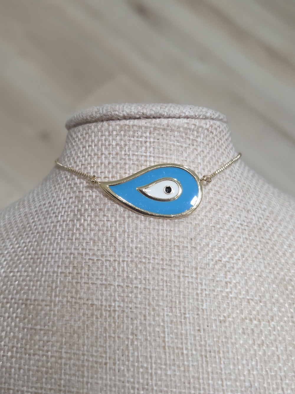 Gold-Plated Blue Evil Eye Teardrop Bracelet